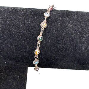 Sterling Silver Evil Eye Charm Bracelet Anklet Enamel Beads N-Tr Signed Glass